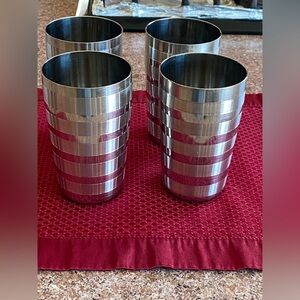 Set of 4 Stainless Steel Striped Tumblers - Silver